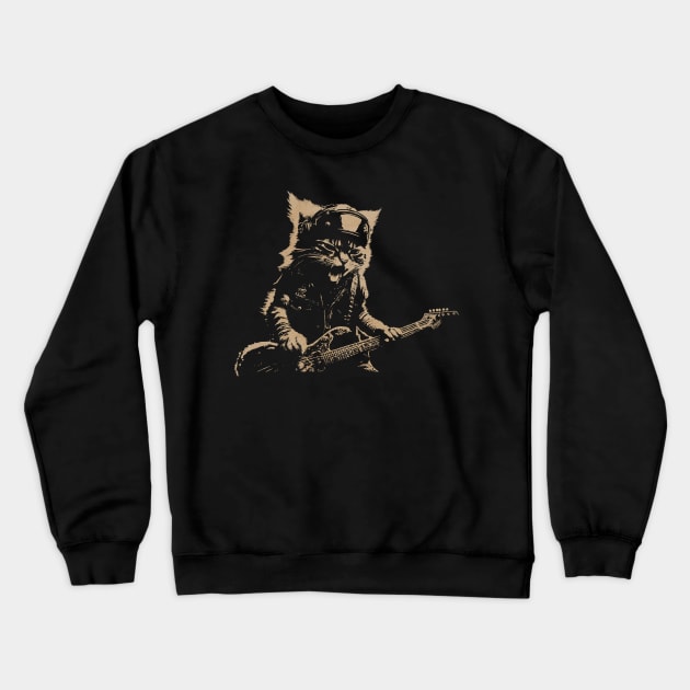 Rock Cat Playing Guitar Crewneck Sweatshirt by MasutaroOracle